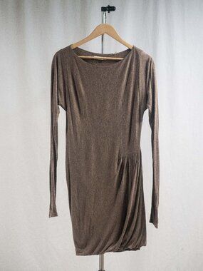 Rebecca Taylor Size M Knit Dress Soft Modal Gathered One Side Long Sleeved Brown
